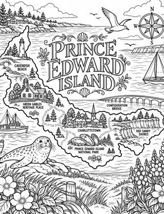 Illustrated travel map of PEI landmarks and attractions
