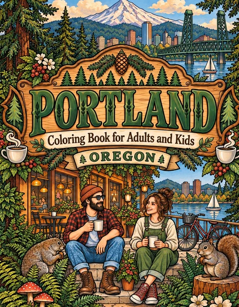 Portland Coloring Book for Adults cover illustration by Louisa May Carson