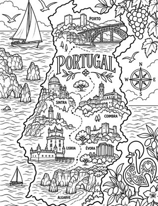 Illustrated travel map of Portugal landmarks and attractions
