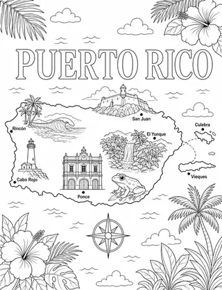 Illustrated travel map of Puerto Rico landmarks and attractions