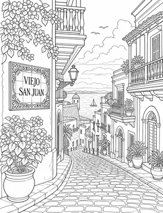 Detailed coloring page of Old San Juan'S El Morro Fortress