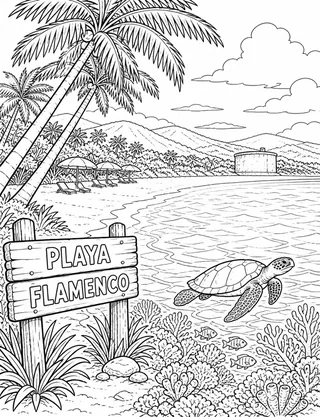 Detailed coloring page of Sunlit Caribbean Shores