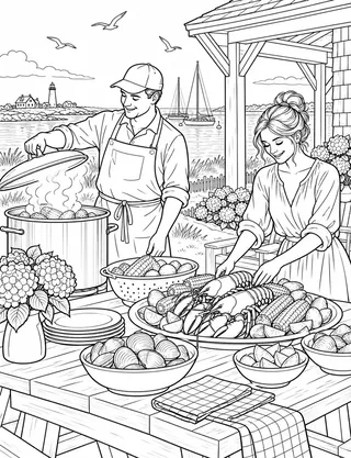 Detailed coloring page of Narragansett-bay-clambake