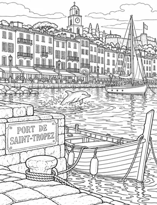 Detailed coloring page of Vieux Port Saint-Tropez Signature Harbor