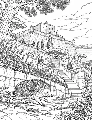 Detailed coloring page of Citadel of Saint-Tropez Fortified Hill