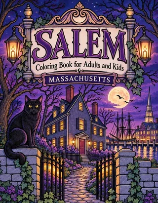 Salem Coloring Book for Adults cover illustration by Louisa May Carson