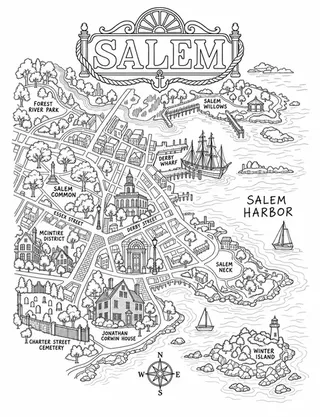 Illustrated travel map of Salem landmarks and attractions