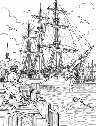 Detailed coloring page of Friendship of Salem at Derby Wharf