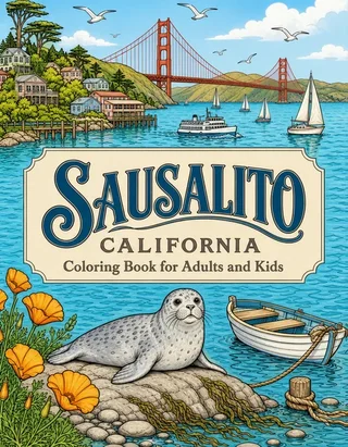 Sausalito Coloring Book for Adults cover illustration by Louisa May Carson