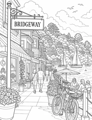 Detailed coloring page of Quirky Houseboat Communities
