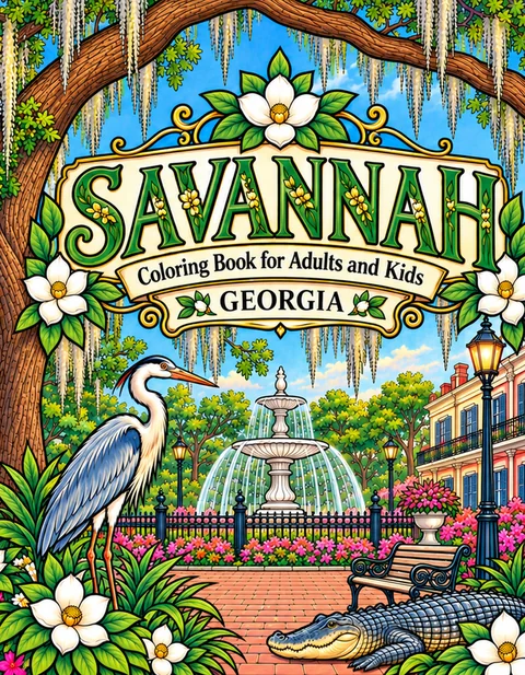 Savannah Coloring Book for Adults cover illustration by Louisa May Carson