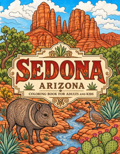 Sedona Coloring Book for Adults cover illustration by Louisa May Carson