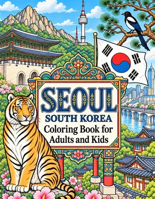 Seoul Coloring Book for Adults cover illustration by Louisa May Carson