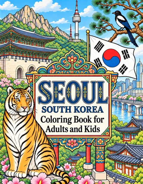 Seoul Coloring Book for Adults cover illustration by Louisa May Carson