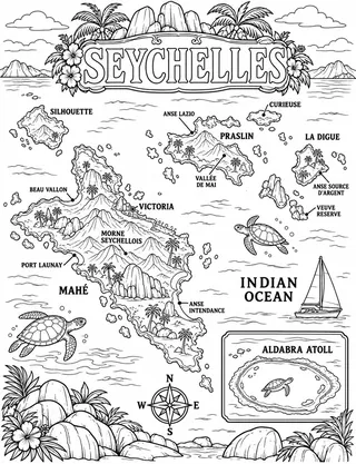 Illustrated travel map of Seychelles landmarks and attractions