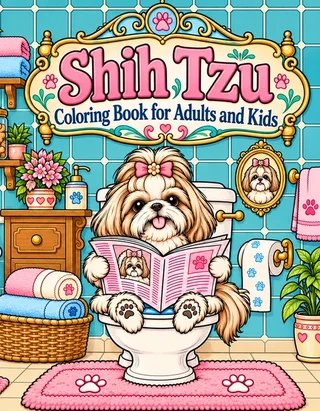 Shih Tzu Coloring Book for Adults cover illustration by Louisa May Carson
