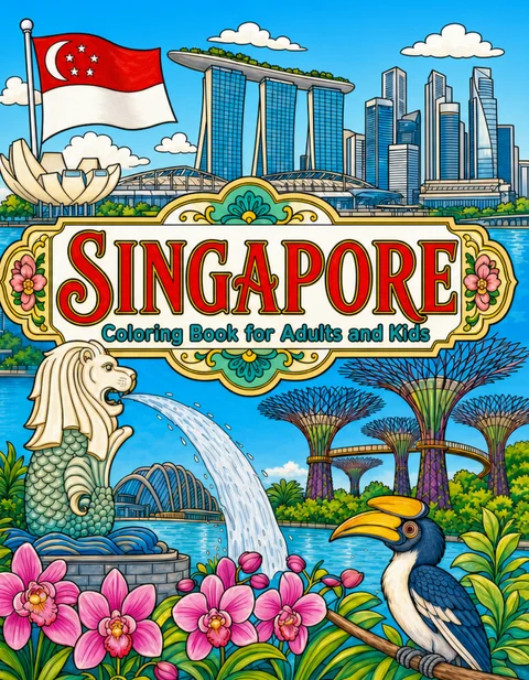 Singapore Coloring Book for Adults cover illustration by Louisa May Carson