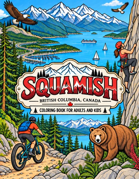 Squamish Coloring Book for Adults cover illustration by Louisa May Carson
