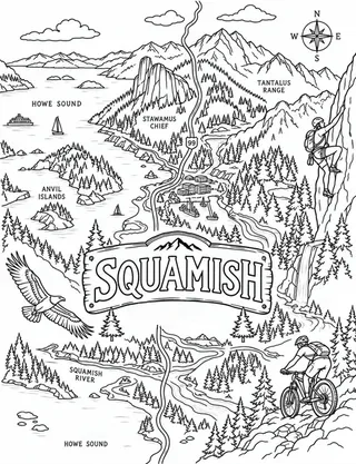 Illustrated travel map of Squamish landmarks and attractions