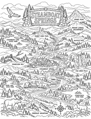 Illustrated travel map of Steamboat Springs landmarks and attractions