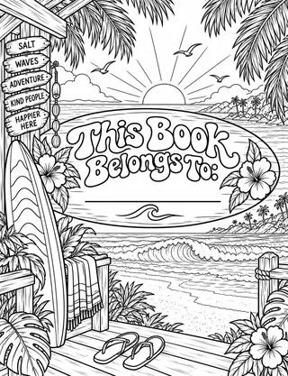 Belongs-To Page inside Surfing Coloring Book for Adults