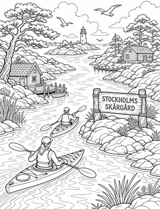 Detailed coloring page of Stockholm Archipelago islands and coastal waters