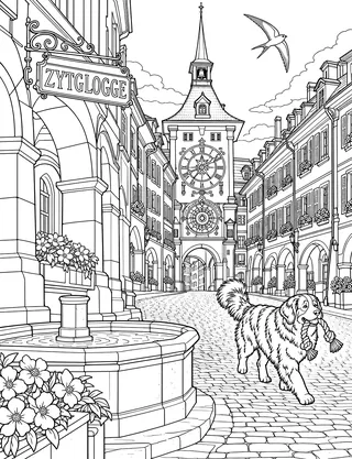 Detailed coloring page of Bern Zytglogge Old City
