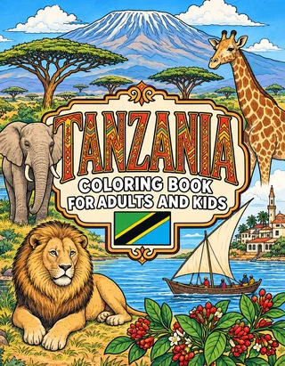 Tanzania Coloring Book for Adults cover illustration by Louisa May Carson