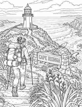 Detailed colouring page of Cape Reinga Northern Terminus