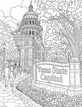 Detailed coloring page of Texas_03 featuring Texas State Capitol sign