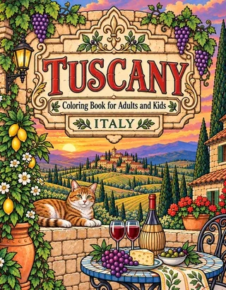 Tuscany Coloring Book for Adults cover illustration by Louisa May Carson