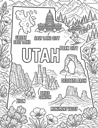 Illustrated travel map of Utah landmarks and attractions