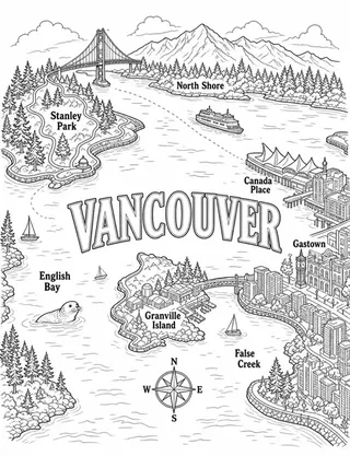 Illustrated travel map of Vancouver landmarks and attractions