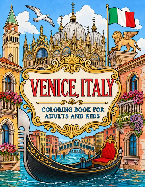 Venice Coloring Book for Adults cover illustration by Louisa May Carson