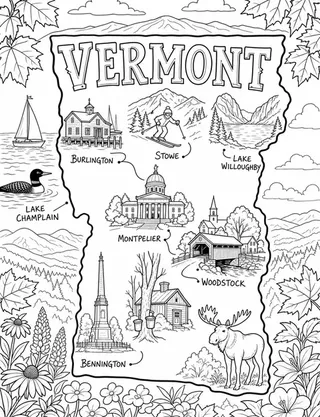Illustrated travel map of Vermont landmarks and attractions