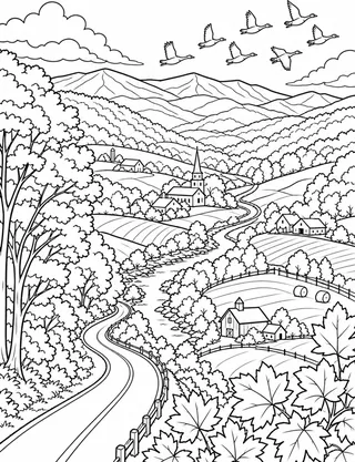 Detailed coloring page of Woodstock covered bridge featuring Woodstock sign
