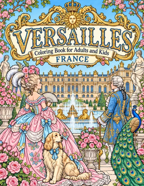Versailles Coloring Book for Adults cover illustration by Louisa May Carson