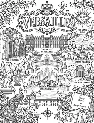 Illustrated travel map of Versailles landmarks and attractions