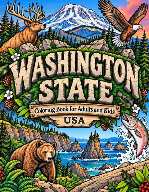 Washington Coloring Book for Adults cover illustration by Louisa May Carson