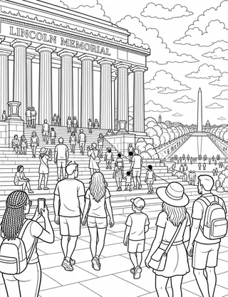 Detailed coloring page of Lincoln Memorial Steps featuring Lincoln Memorial sign
