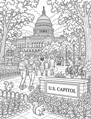 U.s. Capitol Washington DC coloring page with detailed line art