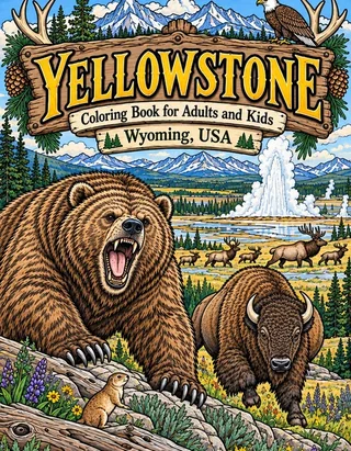 Yellowstone Coloring Book for Adults cover illustration by Louisa May Carson