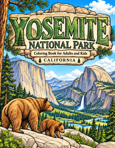 Yosemite Coloring Book for Adults cover illustration by Louisa May Carson