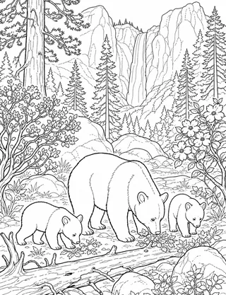 Detailed coloring page of Thundering Yosemite Falls