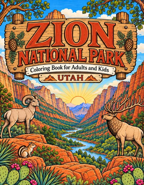 Zion Coloring Book for Adults cover illustration by Louisa May Carson